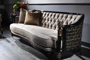 Casa Padrino Luxus Barock Chesterfield Sofa Silbergrau / Schwarz / Gold 231 x 94 x H. 83 cm - Barock Wohnzimmermbel