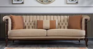 Casa Padrino Luxus Barock Chesterfield Sofa Beige / Dunkelbraun - Prunkvolles Wohnzimmer Sofa - Barockstil Wohnzimmer Mbel - Luxus Mbel im Barockstil - Barock Einrichtung - Edel & Prunkvoll