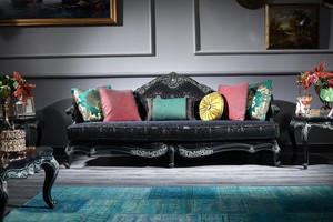 Casa Padrino Luxus Barock Sofa Schwarz / Grn / Gold 240 x 88 x H. 105 cm - Wohnzimmermbel im Barockstil