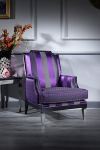 Casa Padrino Luxus Barock Wohnzimmer Sessel Lila / Schwarz / Silber 72 x 76 x H. 103 cm - Barockmbel