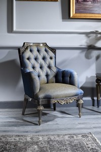 Casa Padrino Luxus Barock Chesterfield Wohnzimmer Sessel Blau / Gold / Schwarz 74 x 88 x H. 103 cm - Barockmbel