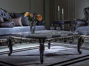 Casa Padrino Luxus Barock Couchtisch Wei� / Blau / Gold - Handgefertigter Massivholz Wohnzimmertisch im Barockstil - Prunkvolle Barock Wohnzimmer M�bel