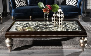 Casa Padrino Luxus Barock Couchtisch Dunkelbraun / Antik Silber 167 x 92 x H. 48 cm - Prunkvoller Massivholz Wohnzimmertisch mit Glasplatte - Luxus Qualitt