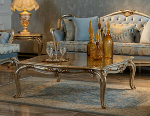 Casa Padrino Luxus Barock Couchtisch Silber / Gold - Handgefertigter Massivholz Wohnzimmertisch - Barock Wohnzimmer M�bel