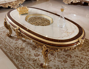 Casa Padrino Luxus Barock Couchtisch  Wei� / Braun / Gold - Prunkvoller Wohnzimmertisch mit Glasplatte - Barock Wohnzimmer M�bel - Edel & Prunkvoll