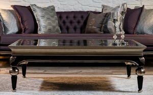 Casa Padrino Luxus Barock Couchtisch Silber / Schwarz - Handgefertigter Massivholz Wohnzimmertisch mit Glasplatte - Barock Wohnzimmer M�bel