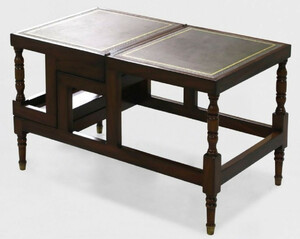 Casa Padrino Luxus Jugendstil Couchtisch Dunkelbraun / Gr�n / Gold - Ausklappbare Massivholz Bibliothekstreppe mit Echtleder - Jugendstil Wohnzimmer M�bel - Edel & Prunkvoll