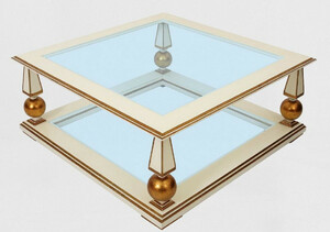 Casa Padrino Luxus Barock Couchtisch Wei / Antik Gold 113 x 113 x H. 47 cm - Prunkvoller Massivholz Wohnzimmertisch mit Glasplatten - Barock Wohnzimmer Mbel