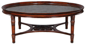 Casa Padrino Luxus Barock Couchtisch Dunkelbraun  130 x H. 48 cm - Runder Mahagoni Wohnzimmertisch mit eglomisiertem Spiegelglas - Wohnzimmer M�bel im Barockstil