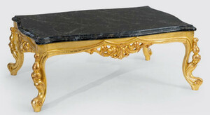 Casa Padrino Luxus Barock Couchtisch Schwarz / Gold 120 x 80 x H. 50 cm - Prunkvoller Massivholz Wohnzimmertisch mit Tischplatte in Marmoroptik - Barock Mbel