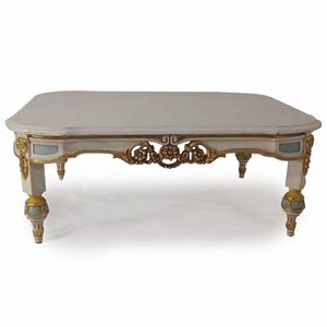 Casa Padrino Luxus Barock Couchtisch Grau / Hellblau / Gold 111 cm - Made in Italy