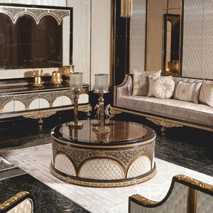 Casa Padrino Luxus Barock Couchtisch Braun / Wei� / Gold  118 cm - Runder Barock Wohnzimmertisch - Barock Wohnzimmer M�bel