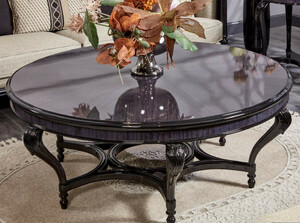 Casa Padrino Luxus Barock Couchtisch Blau / Schwarz - Runder Massivholz Wohnzimmertisch im Barockstil - Luxus Wohnzimmer M�bel im Barockstil - Barock M�bel - Edel & Prunkvoll
