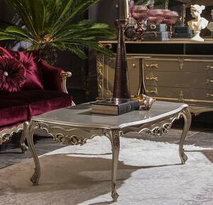 Casa Padrino Luxus Barock Couchtisch Silber 122 x 71 x H. 48 cm - Massivholz Wohnzimmertisch - Edle Barock M�bel