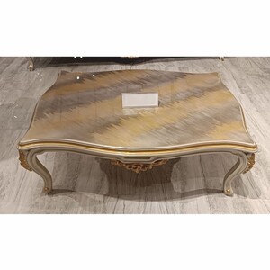 Casa Padrino Luxus Barock Couchtisch Grau / Gold 127 cm - Barockstil Wohnzimmer M�bel