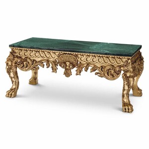 Casa Padrino Luxus Barock Mahagoni Couchtisch mit Marmorplatte Gr�n / Antik Gold 122 cm - Barockstil Hotel & Wohnzimmer M�bel