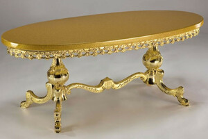 Casa Padrino Luxus Barock Couchtisch Gold 121 x 51 x H. 47 cm - Ovaler Messing Wohnzimmertisch mit Massivholz Tischplatte - Wohnzimmer Mbel im Barockstil - Edle Barock Mbel