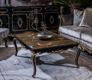 Casa Padrino Luxus Barock Couchtisch Schwarz / Gold 125 x 84 x H. 44 cm - Edler Massivholz Wohnzimmertisch im Barockstil - Barock M�bel