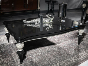Casa Padrino Luxus Barock Couchtisch Schwarz / Silber - Handgefertigter Massivholz Wohnzimmertisch im Barockstil - Barock Wohnzimmer M�bel