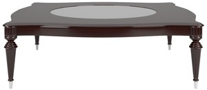 Casa Padrino Luxus Barock Couchtisch mit Glasplatte Dunkelbraun Hochglanz / Silber 110 x 110 x H. 45 cm - Edler Wohnzimmertisch im Barockstil - Barock Wohnzimmer Mbel