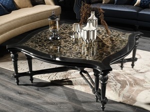 Casa Padrino Luxus Barock Couchtisch Schwarz / Beige / Silber 126 x 126 x H. 50 cm - Wohnzimmer Mbel im Barockstil