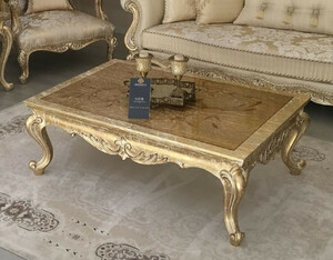 Casa Padrino Luxus Barock Couchtisch Antik Gold - Handgefertigter Massivholz Tisch im Barockstil - Barock Wohnzimmer M�bel - Edel & Prunkvoll
