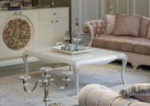 Casa Padrino Luxus Barock Couchtisch Wei / Beige 128 x 94 x H. 45 cm - Eleganter Massivholz Wohnzimmertisch im Barockstil - Barock Mbel