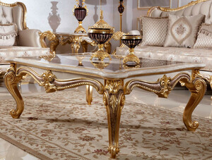 Casa Padrino Luxus Barock Couchtisch Wei� / Braun / Gold - Prunkvoller Wohnzimmertisch im Barockstil - Luxus Wohnzimmer M�bel im Barockstil - Barock M�bel - Barock Wohnzimmer Einrichtung