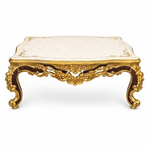 Casa Padrino Luxus Barock Couchtisch Wei� / Gold / Braun 128 cm - Prunkvoller Barockstil Wohnzimmertisch - Barock Wohnzimmer M�bel