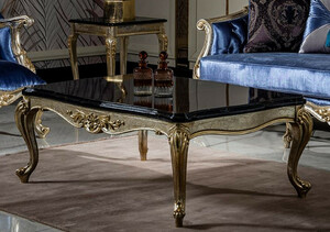 Casa Padrino Luxus Barock Couchtisch Schwarz / Silber / Gold - Handgefertigter Massivholz Wohnzimmertisch - Wohnzimmer Mbel im Barockstil