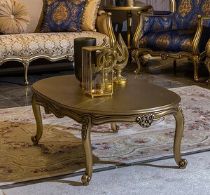 Casa Padrino Luxus Barock Couchtisch Gold 129 x 81 x H. 45 cm - Ovaler Massivholz Wohnzimmertisch - Barockstil M�bel
