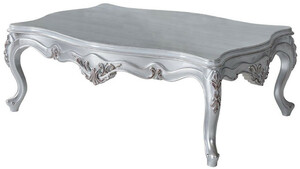Casa Padrino Luxus Barock Couchtisch Silber 130 x 85 x H. 47 cm - Rechteckiger Massivholz Wohnzimmertisch - Barock M�bel - Edel & Prunkvoll