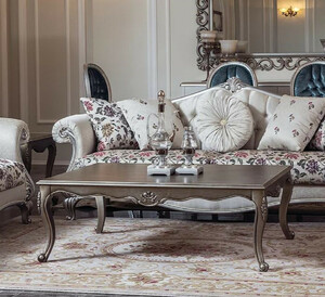 Casa Padrino Luxus Barock Couchtisch Silber 126 x 90 x H. 45 cm - Rechteckiger Massivholz Wohnzimmertisch im Barockstil - Barock Wohnzimmer Mbel