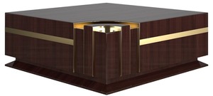 Casa Padrino Designer Couchtisch Dunkelbraun Hochglanz / Gold 120 x 120 x H. 52 cm - Quadratischer Wohnzimmertisch - Luxus Qualitt