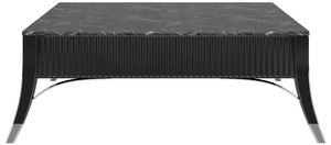 Casa Padrino Luxus Art Deco Couchtisch Schwarz / Silber 120 x 120 x H. 45 cm - Edler Wohnzimmertisch mit Marmorplatte - Art Deco Wohnzimmer M�bel