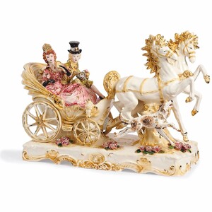 Casa Padrino Luxus Barock Deko Keramik Kutsche Beige / Bunt / Gold 90 cm - Made in Italy