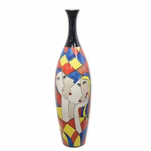 Casa Padrino Porzellan Vase Bunt H. 87,5 cm - Handbemalte Deko Blumenvase mit abstraktem Motiv