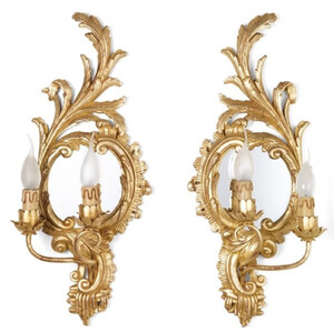 Casa Padrino Luxus Barock Doppel Wandleuchten Set Antik Gold 27 x 15 x H. 59 cm - Prunkvolle Barockstil Wandlampen mit kleinem Spiegel - Barock Leuchten - Luxus Qualitt - Made in Italy