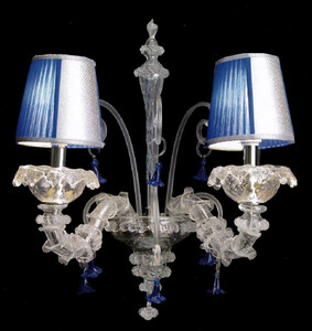 Casa Padrino Luxus Barock Doppel Wandleuchte Blau / Silber 25 x 25 x H. 36 cm - Prunkvolle Barockstil Murano Glas Wandlampe - Barock Leuchten - Luxus Qualitt - Made in Italy