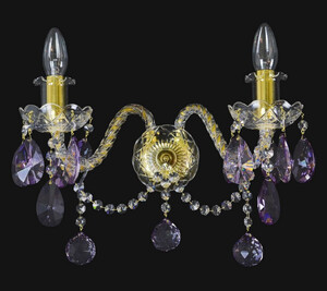 Casa Padrino Luxus Barock Doppel Wandleuchte Gold / Lila 38 x 20 x H. 26 cm - Barockstil Wandlampe mit Kristall Beh�ngen - Barock Leuchten - Edel & Prunkvoll
