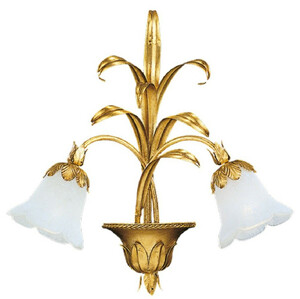 Casa Padrino Luxus Barock Doppel Wandleuchte Gold mit Patina / Wei� 46 x 16 x H. 49 cm - Elegante Barockstil Wandlampe mit edlem Murano Glas - Barock Leuchten - Luxus Qualit�t - Made in Italy