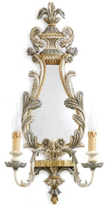 Casa Padrino Luxus Barock Doppel Wandleuchte mit Spiegel Antik Silber / Gold / Wei 34 x 17 x H. 75 cm - Prunkvolle Wandlampe im Barockstil - Barock Leuchten - Luxus Qualitt - Made in Italy