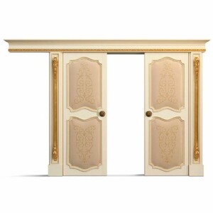 Casa Padrino Luxus Barock Doppel Schiebet�r Elfenbein / Beige / Gold 368,5 cm - Made in Italy