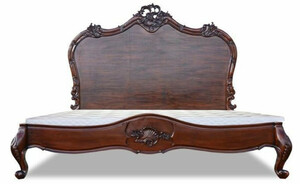 Casa Padrino Luxus Barock Doppelbett Dunkelbraun - Prunkvolles Massivholz Bett mit Kopfteil - Schlafzimmer Möbel im Barockstil