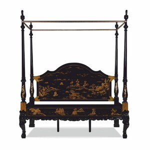 Casa Padrino Luxus Barock Himmelbett im chinesischen Stil Schwarz / Gold - Schlafzimmer M�bel