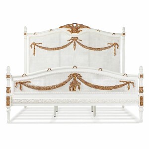 Casa Padrino Luxus Barock Doppelbett Elfenbein / Gold - Barock Schlafzimmer M�bel