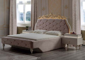 Casa Padrino Luxus Barock Doppelbett Rosa / Creme / Gold 204 x 233 x H. 149 cm - Edles Massivholz Bett mit Kopfteil - Prunkvolle Schlafzimmer Mbel im Barockstil