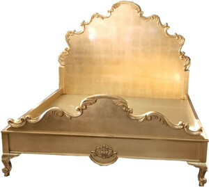 Casa Padrino Luxus Barock Doppelbett Gold - Prunkvolles Massivholz Bett mit Kopfteil - Schlafzimmer Mbel im Barockstil - Edel & Prunkvoll