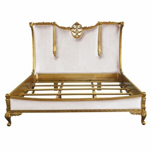Casa Padrino Luxus Barock Doppelbett Wei� / Gold - Barockstil Schlafzimmer M�bel