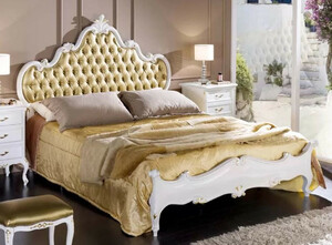 Casa Padrino Luxus Barock Doppelbett Gold / Wei� - Prunkvolles Massivholz Bett - Barock Schlafzimmer M�bel - Luxus Qualit�t - Made in Italy